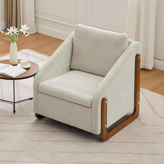 Modern Upholstered Armchair with Wooden Frame, 29" W x 29" D x 29" H, Light Gray Chenille Fabric, Living Room Accent Chair