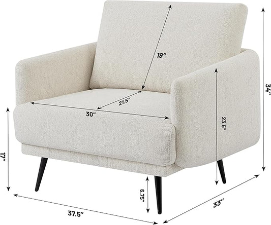 Mid-Century Accent Chair,Modern Oversized Armchair for Living Room,Comfy Upholstered Reading Accent Chairs for Bedroom,Single Sofa Chair (Beige-1PACK)