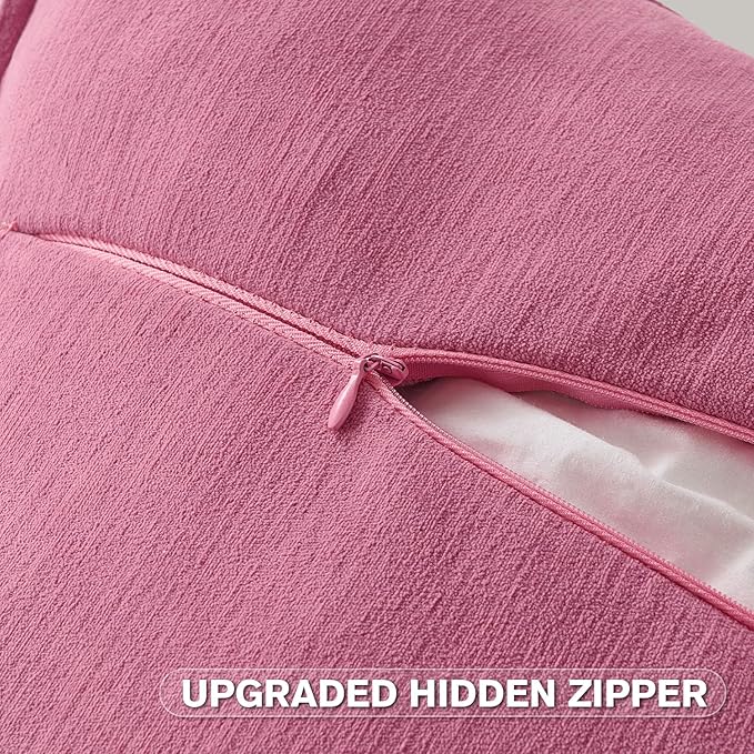 FUTEI Hot Pink Chenille Throw Pillow Covers 26x26 Inch Set of 2,Edges Double-Stitched Euro Pillow Shams,Modern Home Decor for Couch Living Room