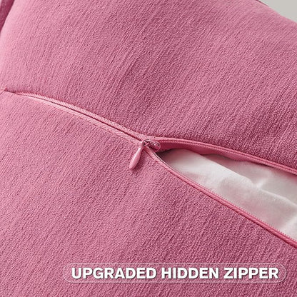 FUTEI Hot Pink Chenille Throw Pillow Covers 26x26 Inch Set of 2,Edges Double-Stitched Euro Pillow Shams,Modern Home Decor for Couch Living Room