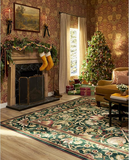 RUGGABLE x Morris & Co Machine Washable Area Rug – Lodden Soft Evergreen & Gold 10x14, Stain-Resistant, Non-Slip – Large Rugs for Living Room, Bedroom, Hallway, Entryway & Office–with Standard Pad