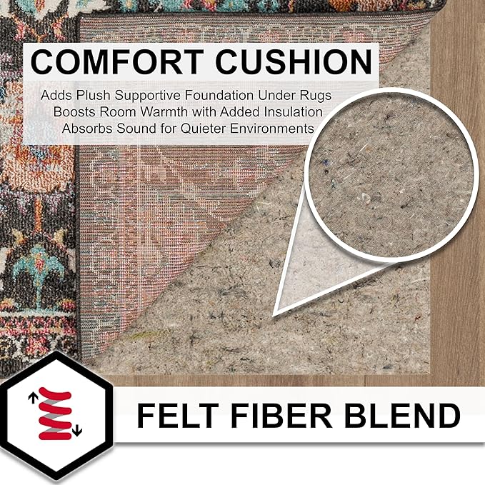 Mohawk Home 8' 4" x 10' 2" Non Slip Rug Pad Gripper 3/8 Thick Dual Surface Felt + Rubber Gripper - Safe for All Floors