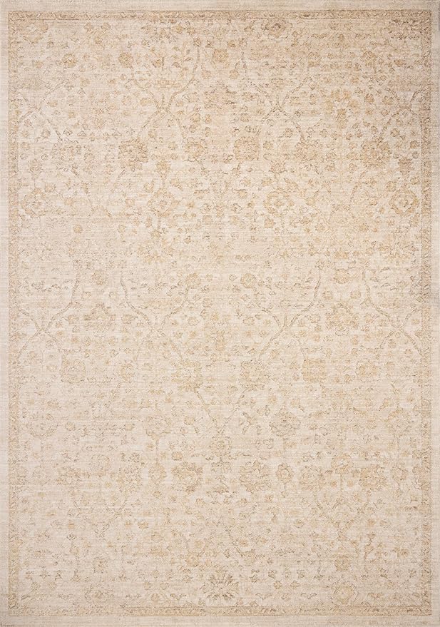 Loloi Chris Loves Julia Palma Collection PLM-01 Ivory/Sand 9'-6" x 13'-1" Fringe Area Rug Vintage Style Boho Living Room Bedroom Carpet
