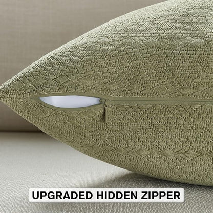 FUTEI Sage Green Chenille Throw Pillow Covers 22x22 Inch Set of 2,Soft Striped & Diamond Textured Cushion Cases,Modern Home Decor for Couch Living Room
