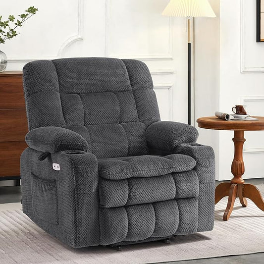 MCombo Dual Motor Power Lift Recliner Chair for Elderly, Lay Flat Lift Chair with Heat and Massage, Petite Wide Lift Chair, Cup Holders, USB A&C Ports, Fabric R7894 (Small-Wide, Dark Gray)