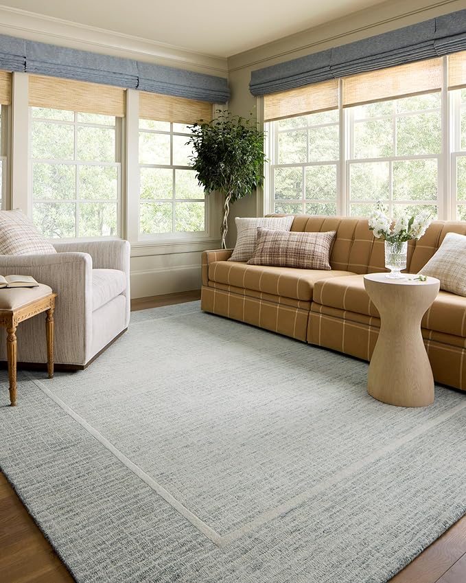 Loloi Chris Loves Julia Briggs Collection, Mist & Ivory, 3'-6" x 5'-6" Accent Rug – Minimal Gritted Design Area Rugs for Living Room Bedroom Entryway & Hallway No Shed High Traffic Home Decor Rug