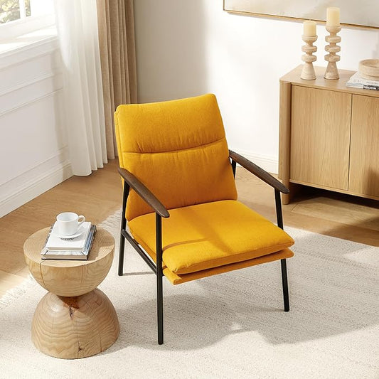 Art Leon Accent Chair- Mid Century Modern Accent Chairs Upholstered Fabric Reading Bedroom Chair Side Sitting Chair with Metal Frame Armchairs for Living Room, Bedroom, Guest Room Yellow