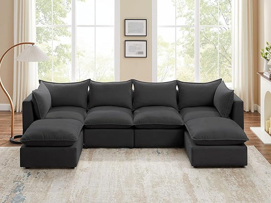 VANOMi Modular Sectional Sofa, 6 Seater Sectional Sofa Modular Sectional Couch for Living Room, U Shape Sofa