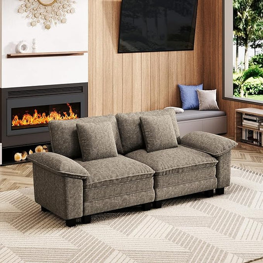 87" Cloud Modular Sectional Loveseat, 2-Seater w/Deep Seat & Removable Arms, Plush Chenille for Small Living Room & Apartment - Smoky Gray