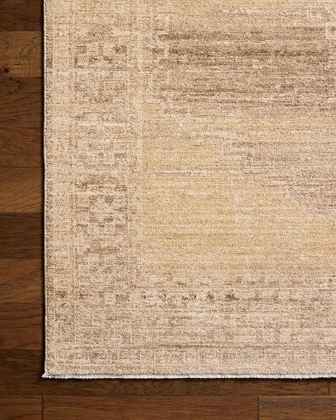 Loloi Chris Loves Julia Palma Collection PLM-07 Wheat/Taupe 6'-3" x 9'-6" Fringe Area Rug Vintage Style Boho Living Room Bedroom Carpet