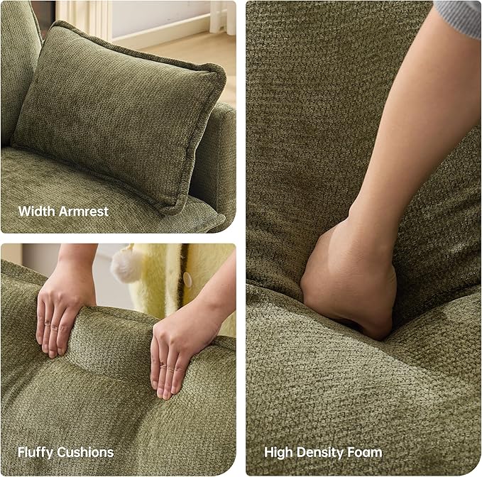 108" Modular Sectional Couches for Living Room with Ottoman, L Shaped Cloud Couch with Charger, USB & Type-c Port, Comfy 4 Seats Sofas with Deep Seat, Chenille Fabric, Green