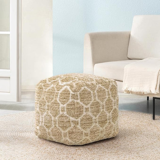 Anji Mountain Artisan Crafted Cotton Blend Pouf Ottoman | Versatile Floor Seating & Footstool for Living Room | Modern Boho Home Décor Accent | Filled Pouffe