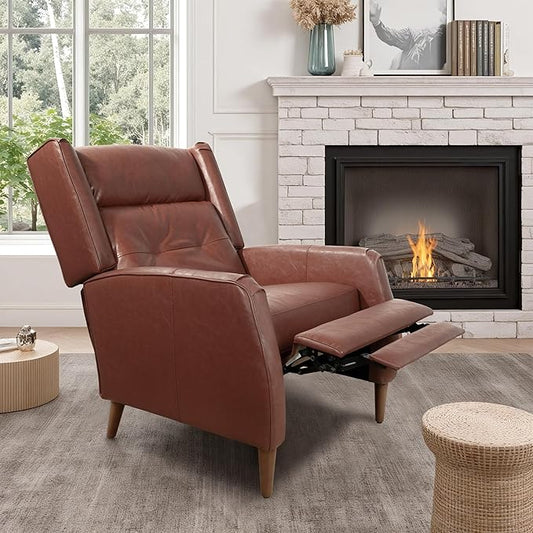 Art Leon Mid Century Modern Accent Chair - Faux Leather Armchair with Ottoman Modular Single Sofa Adjust The Seatback Chair Comfy Lounge Side Chair for Bedroom Living Room, Brown