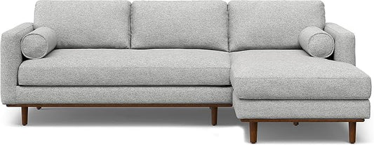 SIMPLIHOME Morrison Right Sectional Sofa in Woven-Blend Recycled Polyester Fabric, Mist Grey, 102-inches Wide, L-Shaped Couch with Right Chaise for the Living Room and Family Room