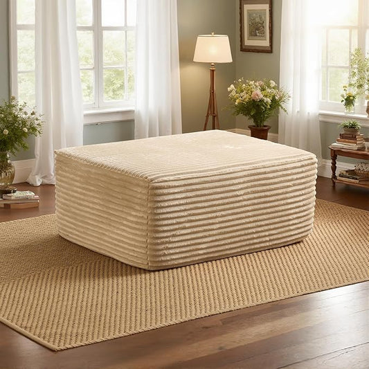 37.1" Ottoman for Couch, Plush Corduroy Memory Foam Ottoman Cloud Boneless Sectional Couch for Living Room Foot Stools No Assembly Require, Plush Corduroy,Beige