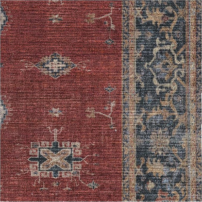 RUGGABLE Washable Vintage Area Rug – Verena Amber Red 9x12, Stain-Resistant, Non-Slip – Large Machine Washable Rugs for Living Room, Bedroom, Hallway, Entryway & Office–with Cushioned Pad