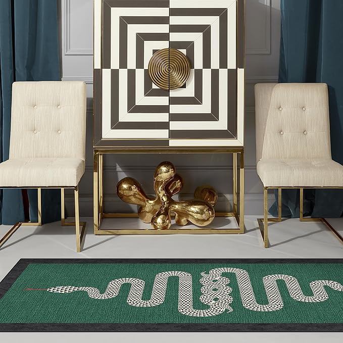 RUGGABLE x Jonathan Adler Machine Washable Modern Area Rug – Venom Emerald 6 ft Round, Stain-Resistant, Non-Slip – Medium Rugs for Living Room, Bedroom, Hallway, Entryway & Office–with Standard Pad