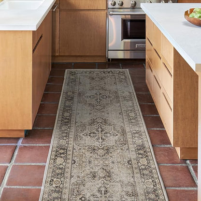 RUGGABLE Washable Vintage Area Rug – Kamran Hazel 6 ft Round, Stain-Resistant, Non-Slip – Medium Machine Washable Rugs for Living Room, Bedroom, Hallway, Entryway & Office–with Cushioned Pad