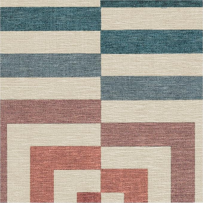 RUGGABLE x Jonathan Adler Machine Washable Modern Area Rug – Op Art Teal 6 ft Round, Stain-Resistant, Non-Slip – Medium Rugs for Living Room, Bedroom, Hallway, Entryway & Office–with Standard Pad