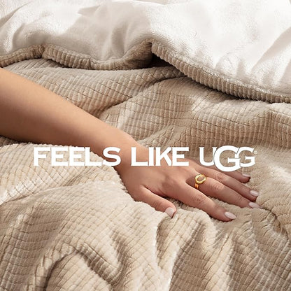 UGG Remina Twin Comforter Set 4 Piece Bed in a Bag with Throw Blanket, Decorative Pillow Sham and Reversible Comforter Hypoallergenic Luxury Bedding, Machine Washable, Twin XL, Brown Birch