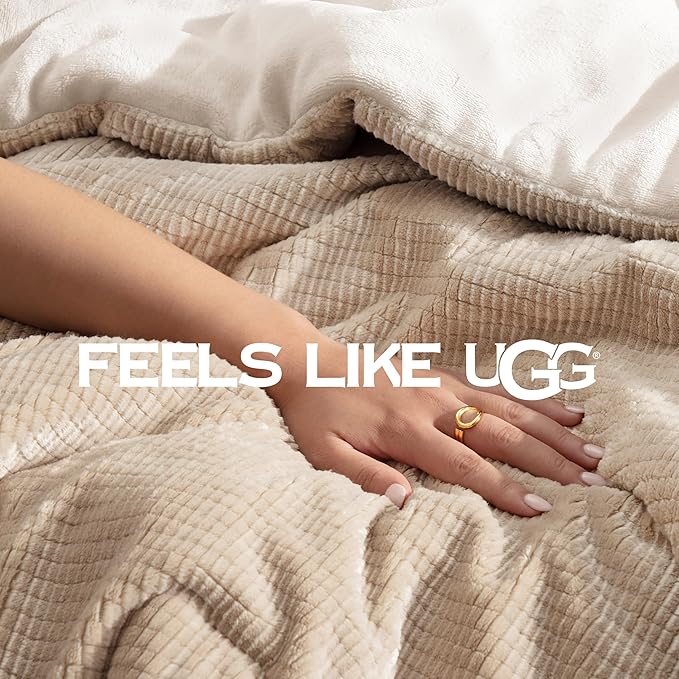 UGG Full/Queen Comforter Set 5 Piece Bed in a Bag with Throw Blanket, Decorative Pillow, Shams, Reversible Hypoallergenic Washable Luxury Warm Fluffy Bedding Set, Brown Birch (Remina)