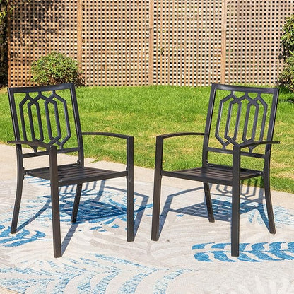 PHI VILLA Set of 2 Stackable Wrought Iron Patio Dining Chairs, Portable Black Outdoor Bistro Deck Metal Chairs, Support 300 lbs, Ideal for Garden, Backyard, Lawn