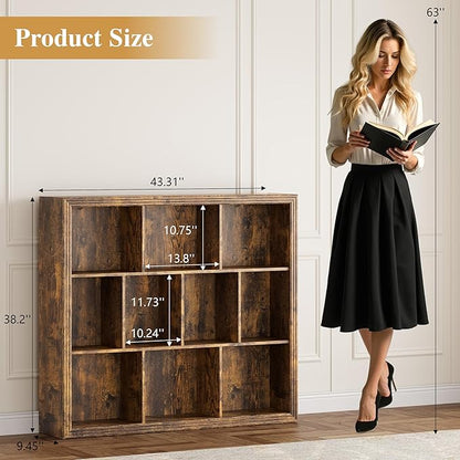 Book Shelf with 10-Cube, 43” Wide Bookshelf with Anti-Tip Device, 38” Tall Open Bookcase, Modern Display Organizer Book Case for Home Office, Entryway, Living Room, Bedroom, Study Room