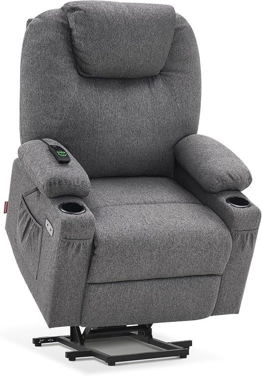 MCombo Power Lift Recliner Chair for Elderly, Lift Chair with Heat and Massage for Tall People, USB&Type C Ports, Extended Footrest, Cup Holders, Fabric 7516 (Large,Dark Grey)