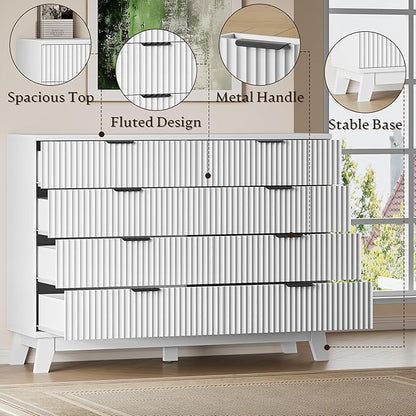 53" Tall Dresser for Bedroom, 8-Drawer Fluted Chest of Drawers, Modern Wood Highboy with Metal Slides and Handles, Anti-Tip Kit, Vertical Clothes Storage Organizer for Apartment, Closet