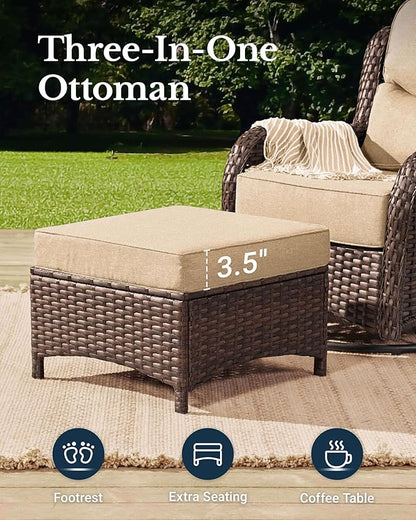 HILLGA Luxury Patio Furniture Set with 6-Inch Thick Cushions, High Back Outdoor Swivel Rocker Chairs and Patio Couch, 10-Piece All Weather Conversation Set for Porch Deck Pool Yard, Beige (V3)