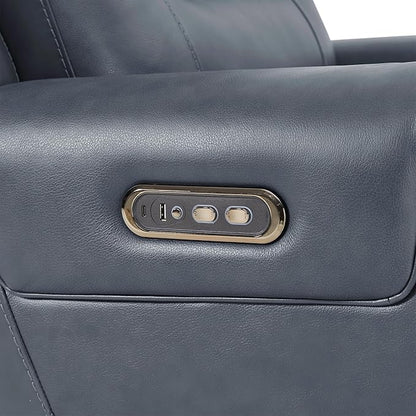 Watson & Whitely Genuine Leather Power Recliner Chairs for Adults, Lay Flat Recliner with Power Headrest, USB Ports and Cup Holders, Electric Reclining Sofa for Living Room, Bedroom, Navy