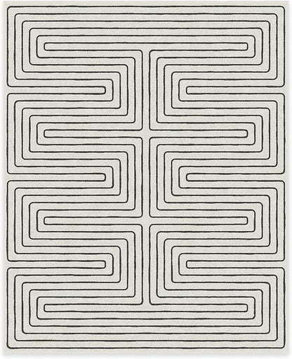 RUGGABLE x Jonathan Adler Machine Washable Modern Area Rug – Labyrinth Black/Ivory 8x10, Stain-Resistant, Non-Slip – Large Rugs for Living Room, Bedroom, Hallway, Entryway & Office–with Cushioned Pad