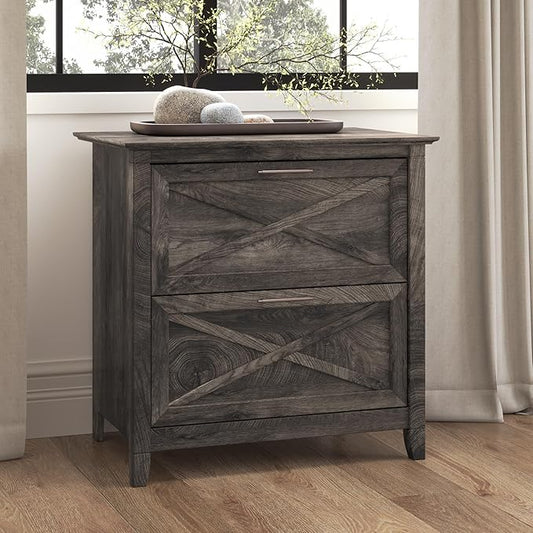 Bush Furniture Key West 2 Drawer Lateral File Cabinet in Dark Gray Hickory, Document Storage for Home Office, Accent Chest with Drawers