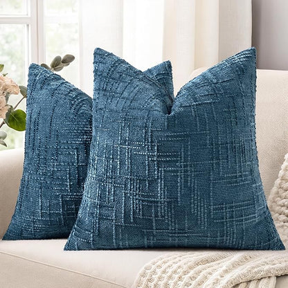 decorUhome Navy Blue Chenille Throw Pillow Covers 26x26 Set of 2 Thick Textured Slubby Couch Pillow Covers Farmhouse Accent Modern Neutral Decorative Pillow Cases for Bed Sofa Living Room
