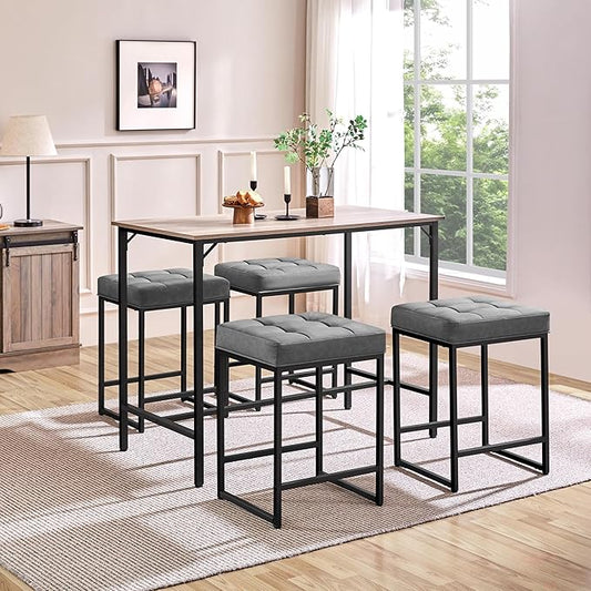 Yaheetech Barstools Set of 4, Counter Height Bar Stools, Kitchen Counter Bar Chairs, 24" Leather Bar Stools for Kitchen Island, Dining Room, Grey