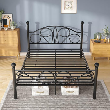 Metal Queen Single Bed Frame with Storage Space, 82.7" in Steel Bed Frame with Protective Foot Pads, Strong Bearing Capacity Queen Size Bed, Easy Assembly, Underbed Storage Space（40.1 inch）