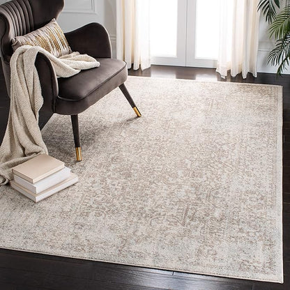 SAFAVIEH Evoke Collection 3' x 5' Ivory / Taupe EVK256E Oriental Distressed Non-Shedding Living Room Bedroom Accent Rug