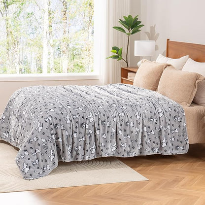 Berkshire Blanket Peanuts® VelvetLoft® Cute Character Snoopy Plush Blanket,Peanuts Poses and Paws Grey,King 90 in x 108 in (Official Peanuts® Product)