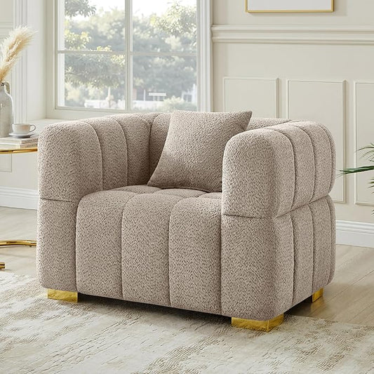VANOMi 44.09”Oversized Accent Chair, Boucle Arm Chair with Deep Seat, Comfy Reading Chair for Living Room, Bedroom, Office, Apartment, Camel (1 Piece)