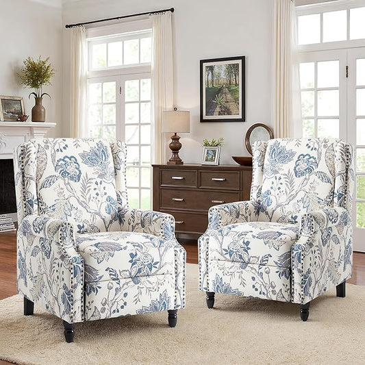 Accent Chair, Upholstered High Back Floral Armchair with Nailhead Trim & Wood Legs, Comfy Wingback Reading Single Sofa Chair for Small Spaces, Living Room, Bedroom