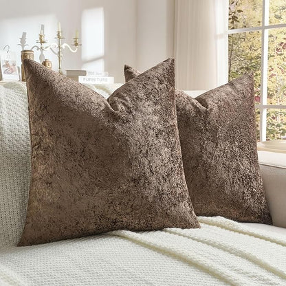 FUTEI Dark Coffee Flannel Throw Pillow Covers 16x16 Inch Set of 2,Soft Dimensional Textured Cushion Cases,Modern Home Decor for Couch Living Room