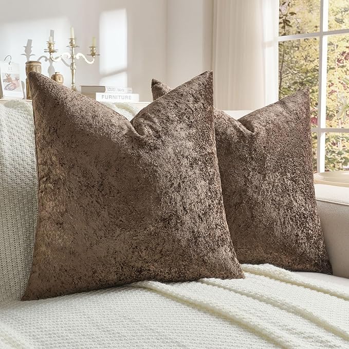 FUTEI Dark Coffee Flannel Throw Pillow Covers 18x18 Inch Set of 2,Soft Dimensional Textured Cushion Cases,Modern Home Decor for Couch Living Room