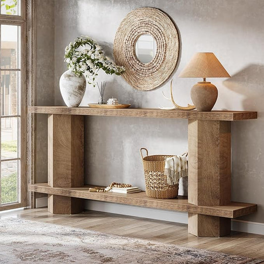 Tribesigns 71-Inch Long Console Table for Entryway, Wooden Sofa Table Behind Couch, for Living Room, Hallway, Foyer, Burlywood