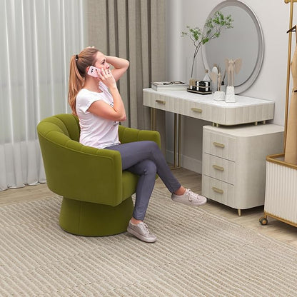 Swivel Accent Chair Set of 2, Upholstered Velvet 360° Swivel Barrel Chair for Living Room Overstuffed Bouncle Reading Chair Round Armchair for Bedroom,Vanity,Office (Grass-Green)