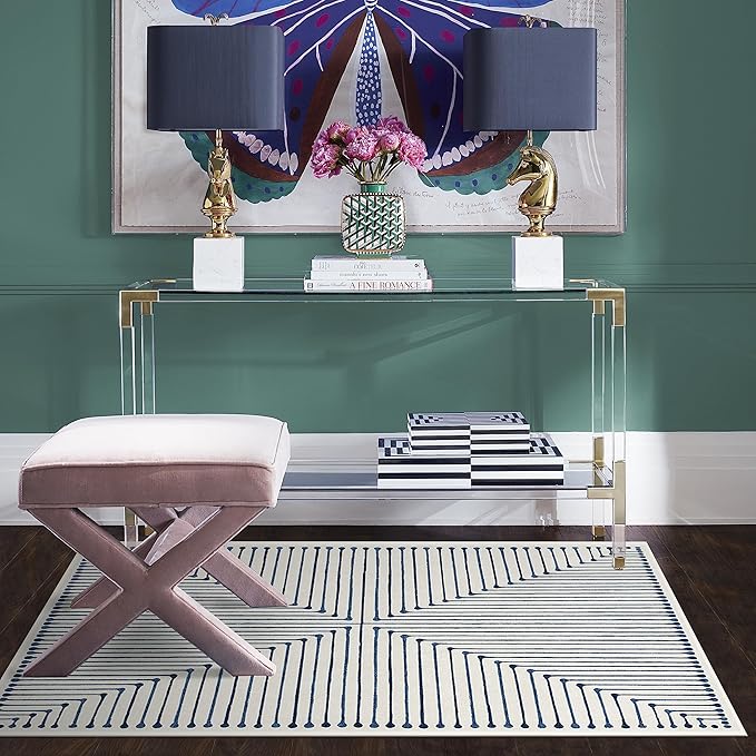 RUGGABLE x Jonathan Adler Machine Washable Modern Area Rug – Inkdrop Slate Blue 4x6, Stain-Resistant, Non-Slip – Medium Rugs for Living Room, Bedroom, Hallway, Entryway & Office–with Standard Pad