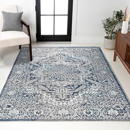 JONATHAN Y Modern Vintage Medallion Navy/Light Gray Indoor Area Rug, 8x10, Country, Floral, Easy-Cleaning for Living Room, Bedroom, Kitchen, Pet Friendly, Non-Shedding (MDP100B-8)
