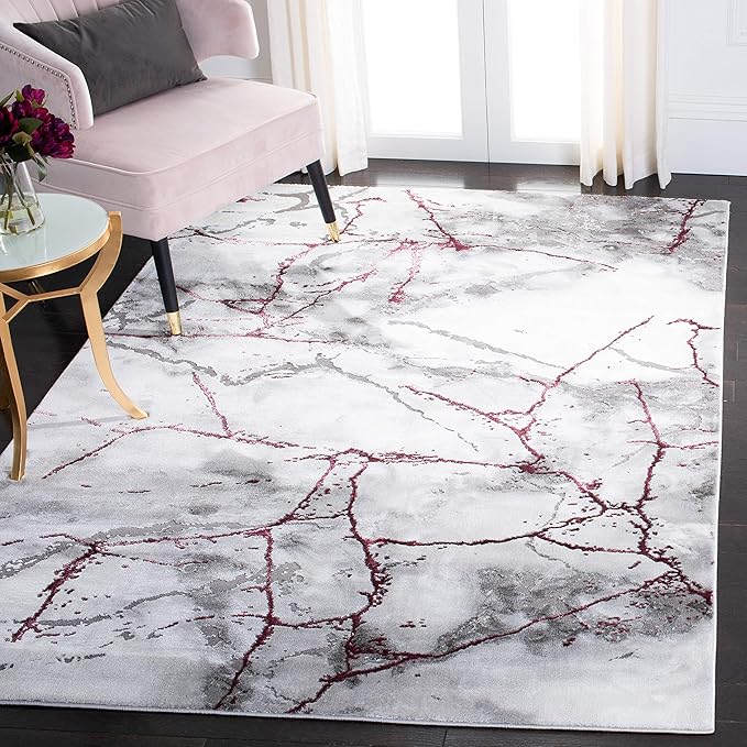 SAFAVIEH Craft Collection Area Rug - 4' Square, Grey & Wine, Modern Abstract Design, Non-Shedding & Easy Care, Ideal for High Traffic Areas in Living Room, Bedroom (CFT877S)