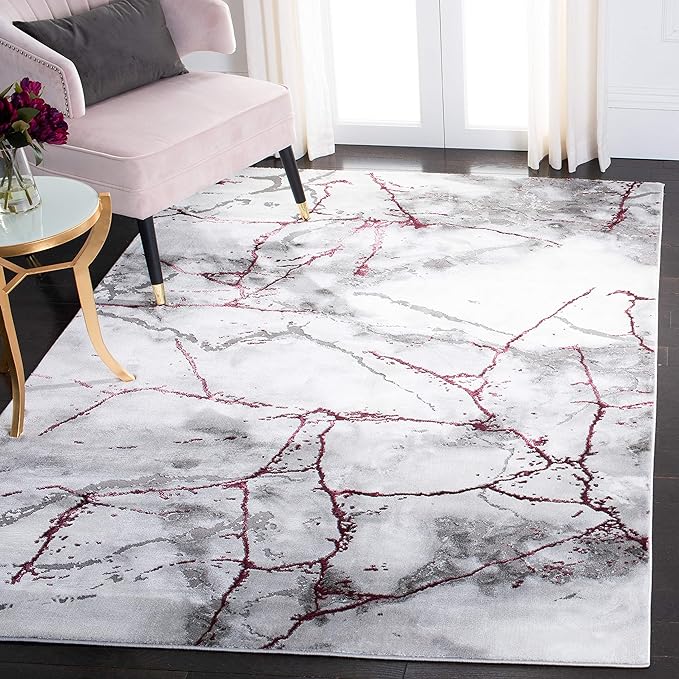 SAFAVIEH Craft Collection Area Rug - 5'3" Square, Grey & Wine, Modern Abstract Design, Non-Shedding & Easy Care, Ideal for High Traffic Areas in Living Room, Bedroom (CFT877S)