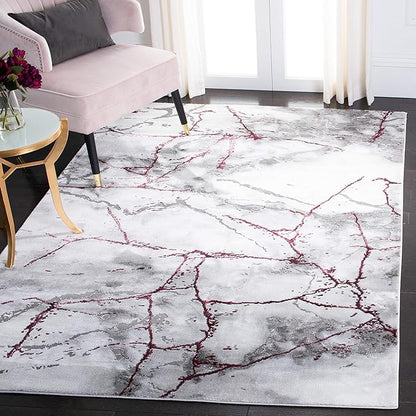 SAFAVIEH Craft Collection Area Rug - 5'3" Square, Grey & Wine, Modern Abstract Design, Non-Shedding & Easy Care, Ideal for High Traffic Areas in Living Room, Bedroom (CFT877S)
