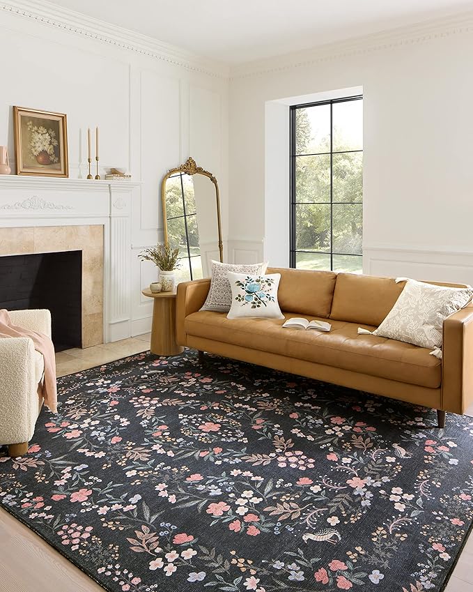 Loloi Rifle Paper Co. Maison Collection MAO-04 Tuileries Black 3'-9" x 5'-6", .19" Pile Height, Accent Rug